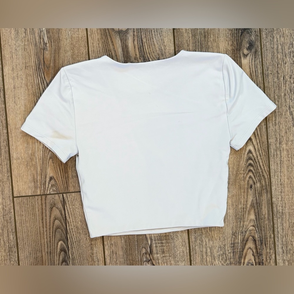 Babaton Aritzia Grey Cropped Short Sleeve Top Stretch Nylon Size S Minimalist - Picture 3 of 7
